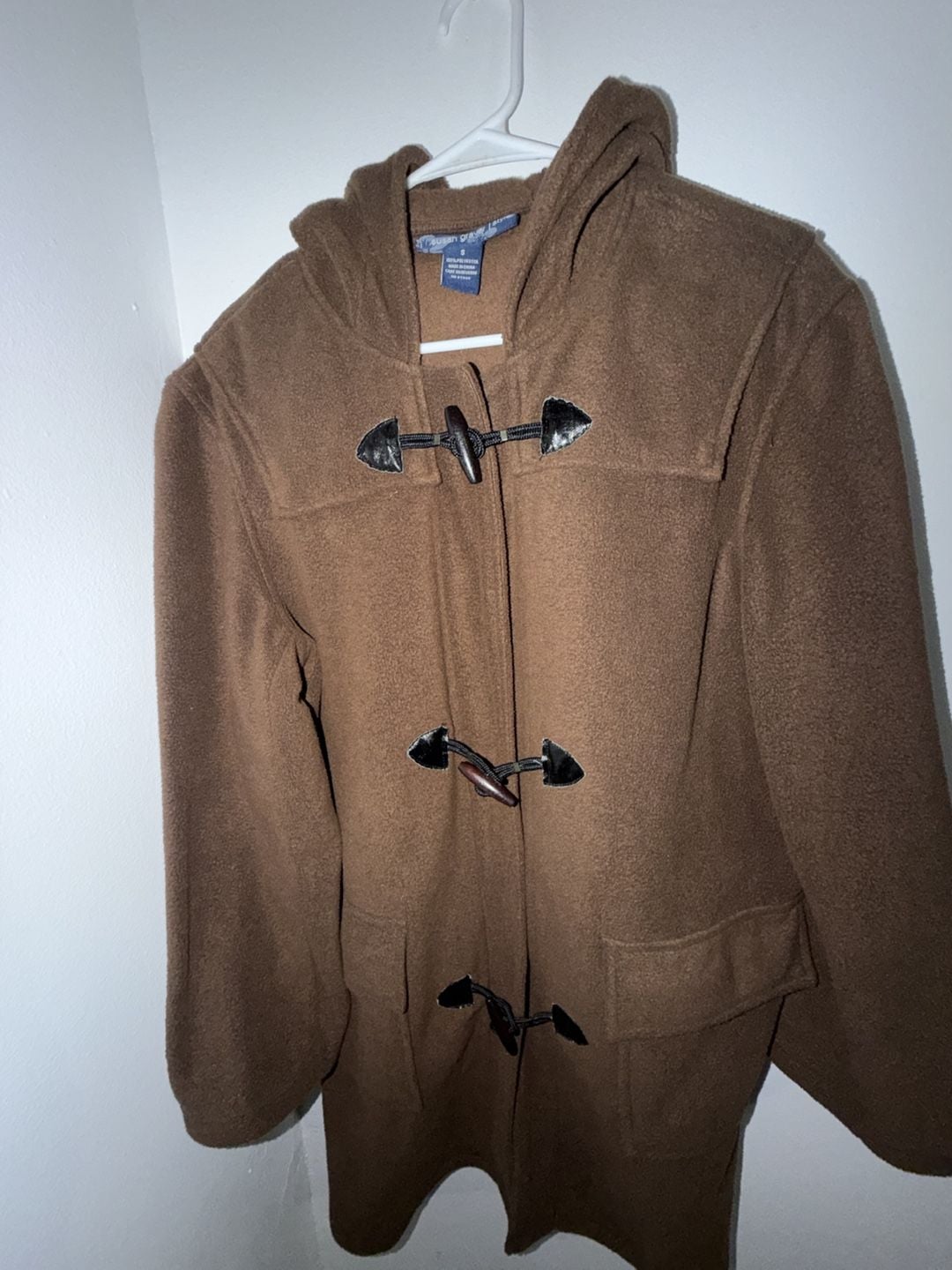 Susan Graver Fleece Duffle Coat Size S Brown Toggle Hooded Jacket 4
