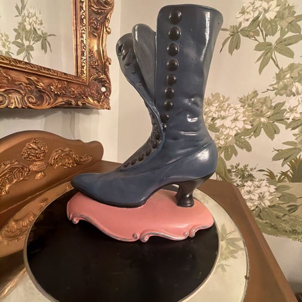 Atlantic Mold Ceramic Victorian Button Boot Vase Planter Blue Pink