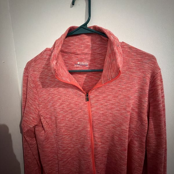 Columbia Full Zip Jacket Size L Coral Pink Marled Fleece Long Sleeve