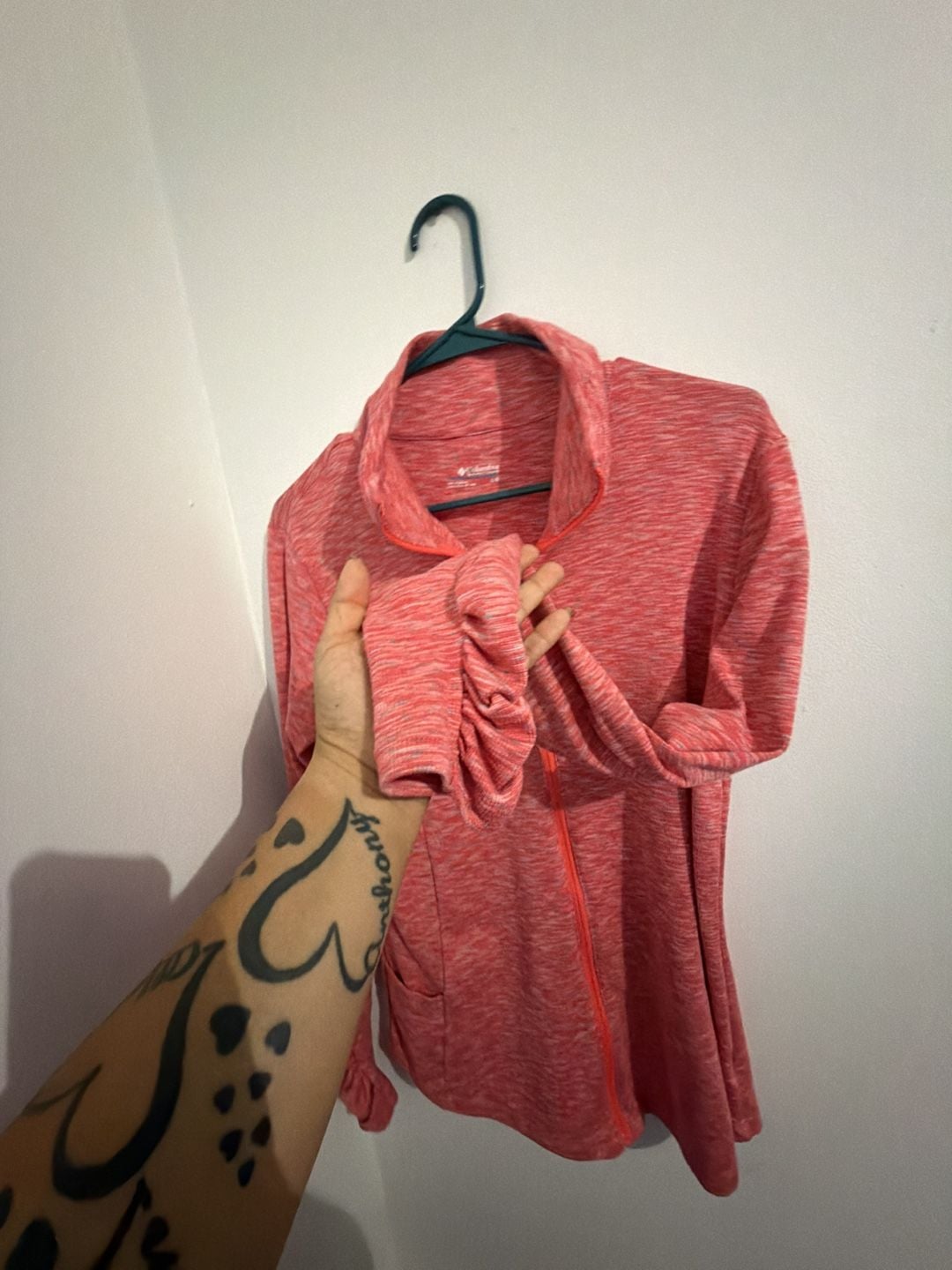 Columbia Full Zip Jacket Size L Coral Pink Marled Fleece Long Sleeve 4