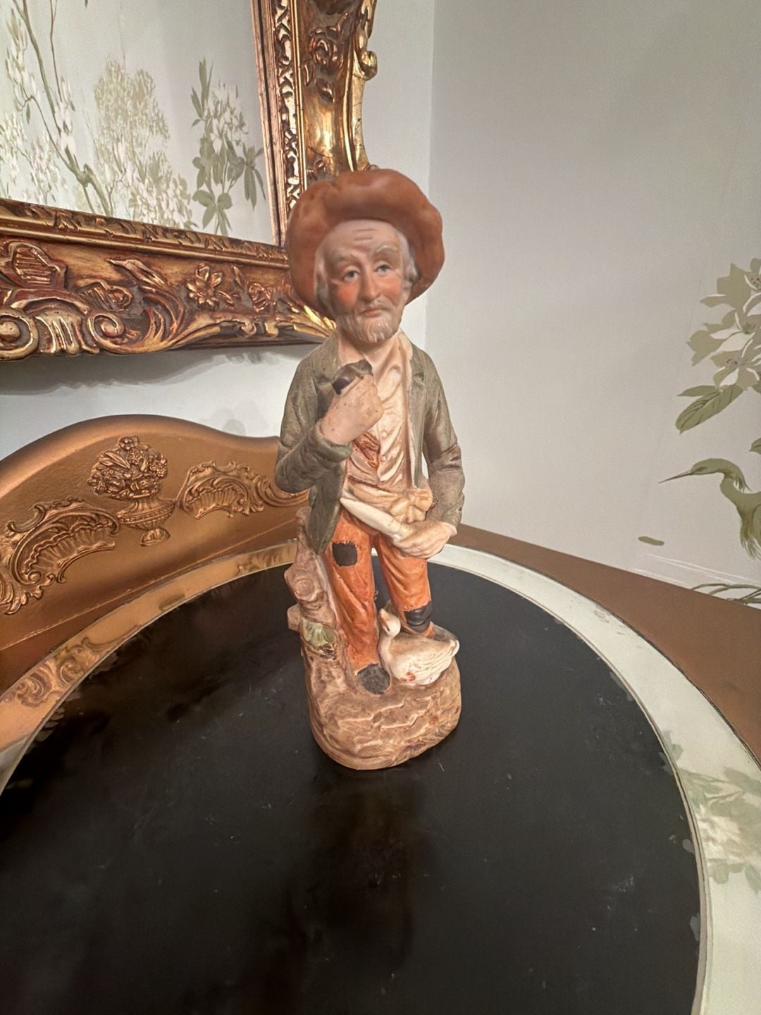 Vintage Ceramic Old Man Farmer Figurine with Pipe and Goose Made in Japan 1