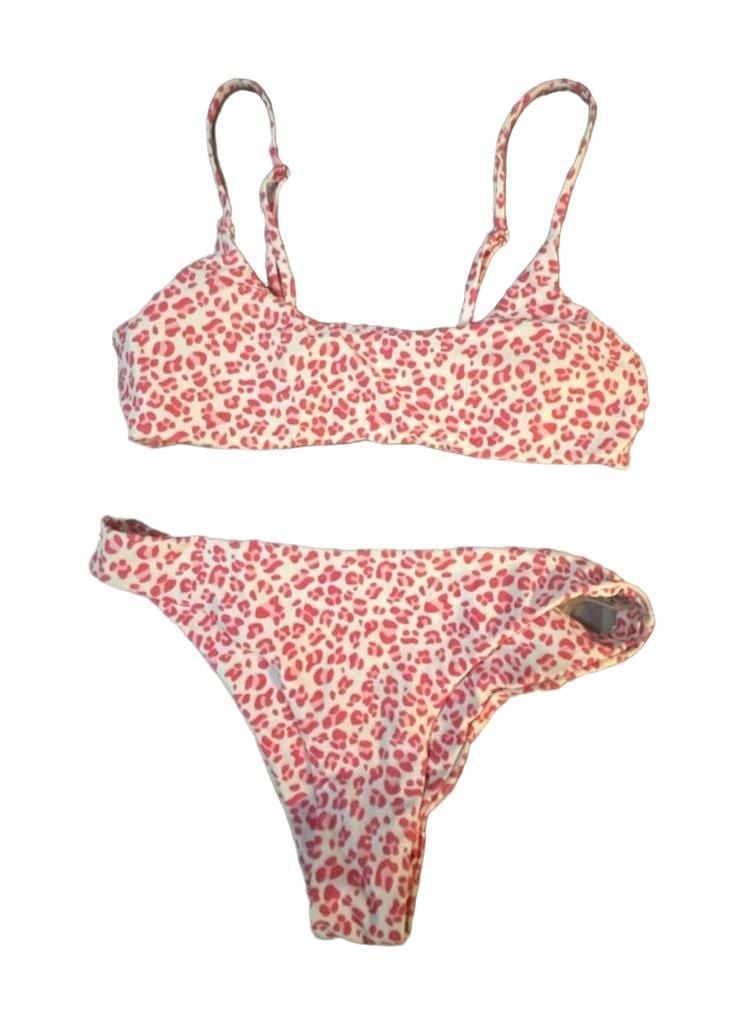 SHEIN Pink Leopard Print Two Piece Bikini Set Size XS 1
