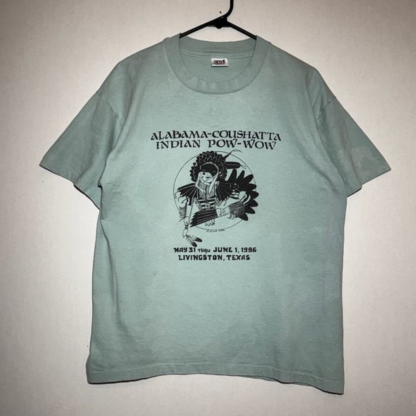 Y2K Anvil Vintage Alabama Coushatta Indian Pow Wow 1996 T-Shirt Green