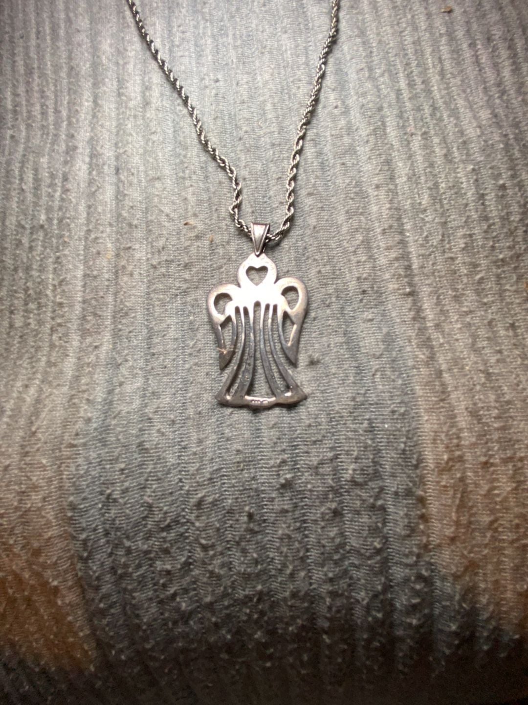 Sterling Silver Angel Pendant Necklace Open Work Heart 3