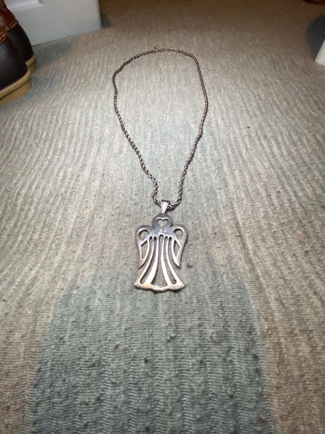Sterling Silver Angel Pendant Necklace Open Work Heart 4