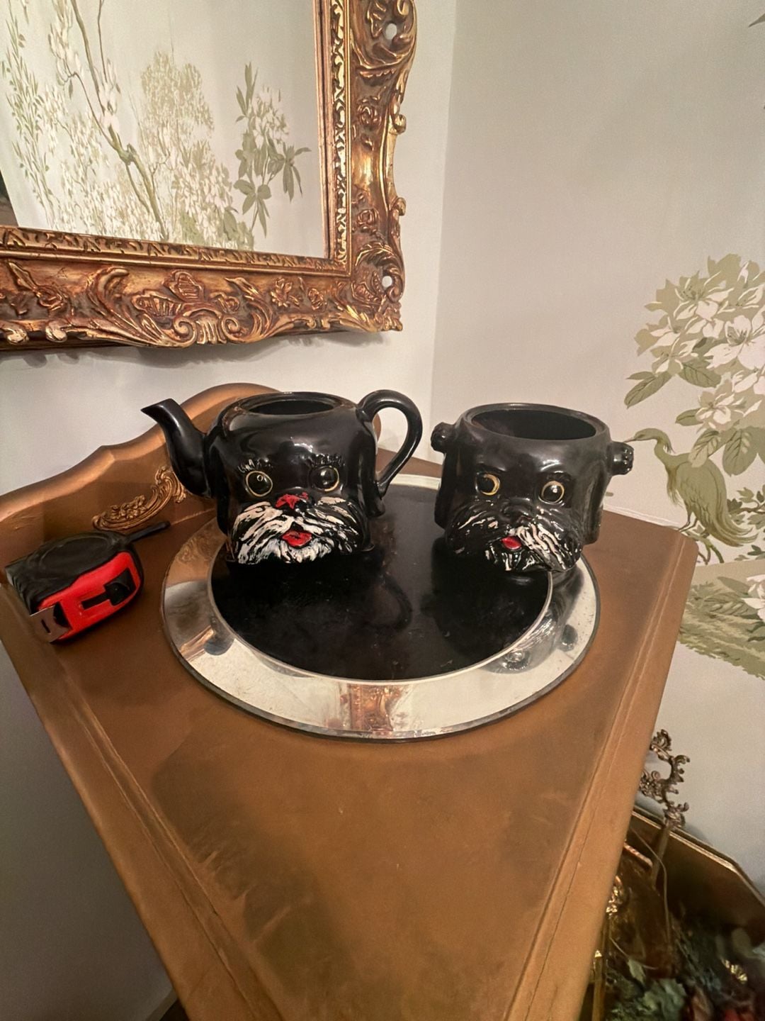 Vintage Anthropomorphic Black Dog Teapot and Sugar Bowl Set Ceramic 1