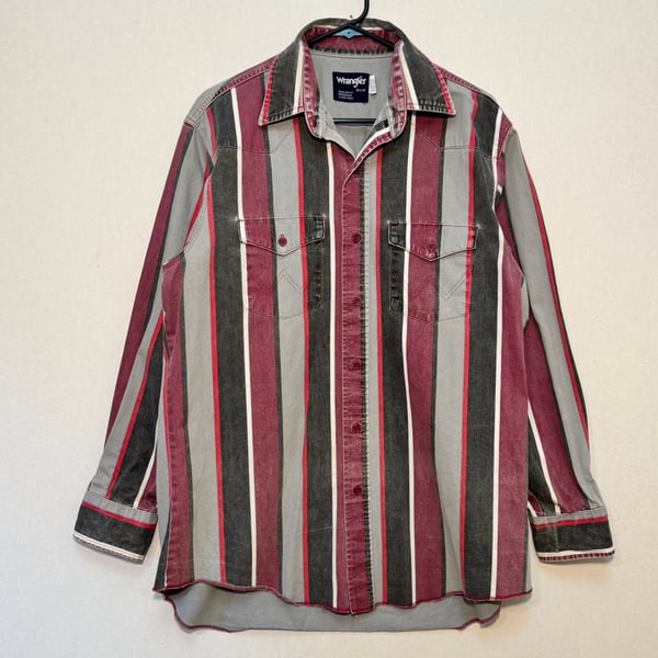 Vintage Wrangler Shirt Tall Black Red Brushpopper Canvas Button Long Sleeve