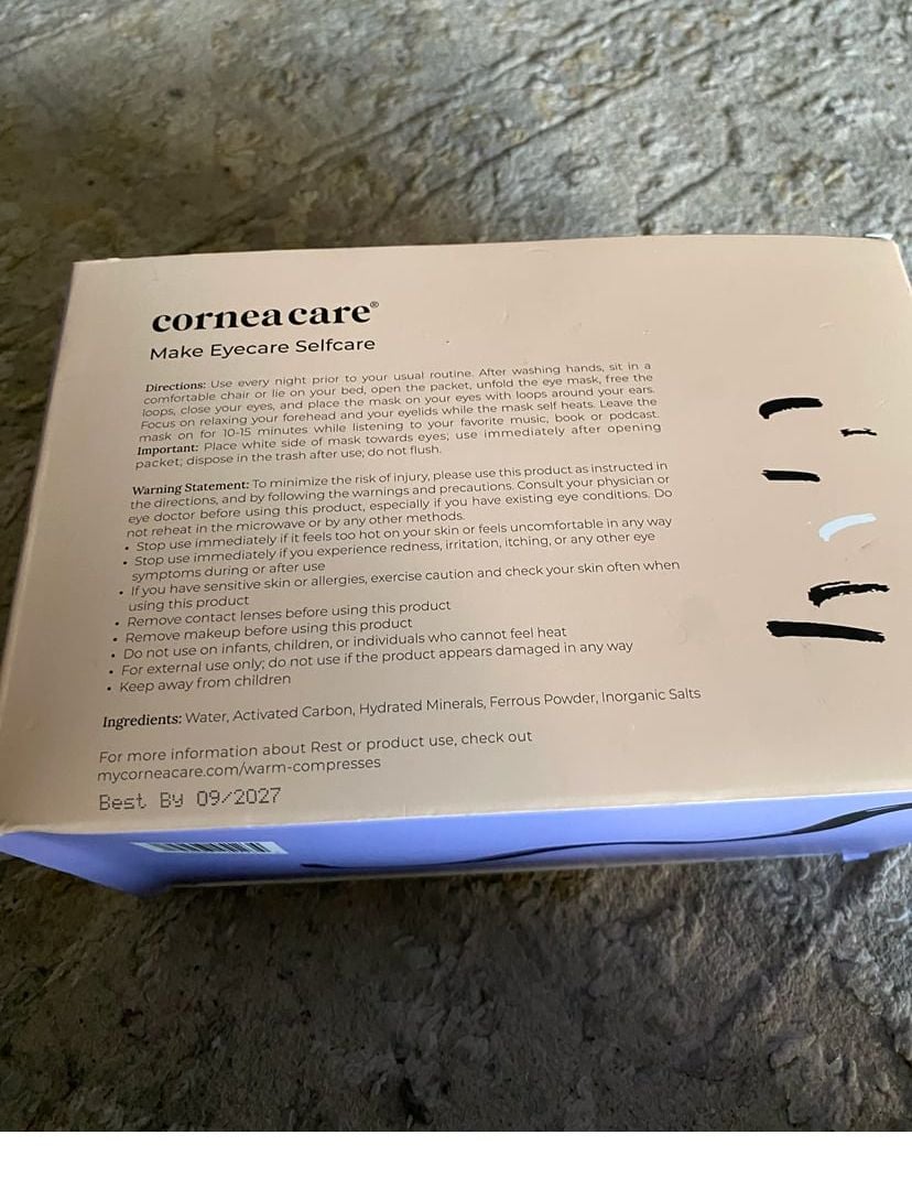 CorneaCare Rest Warm Eye Compresses Self-Heating Eye Mask Box 2