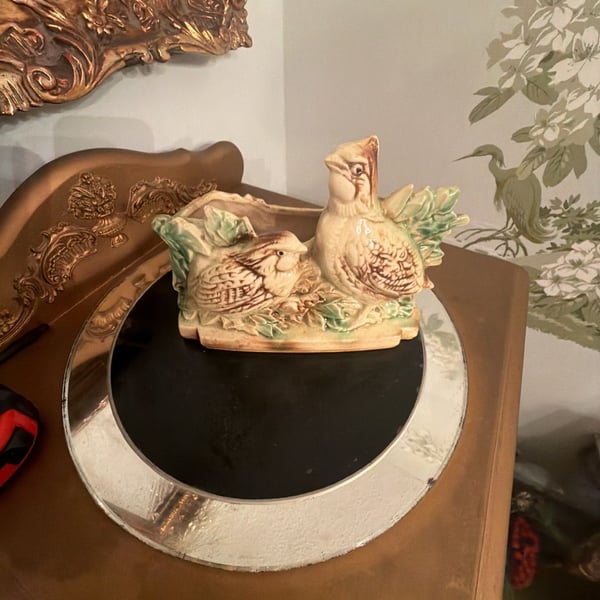 McCoy Vintage Quail Family Planter Beige Green Ceramic