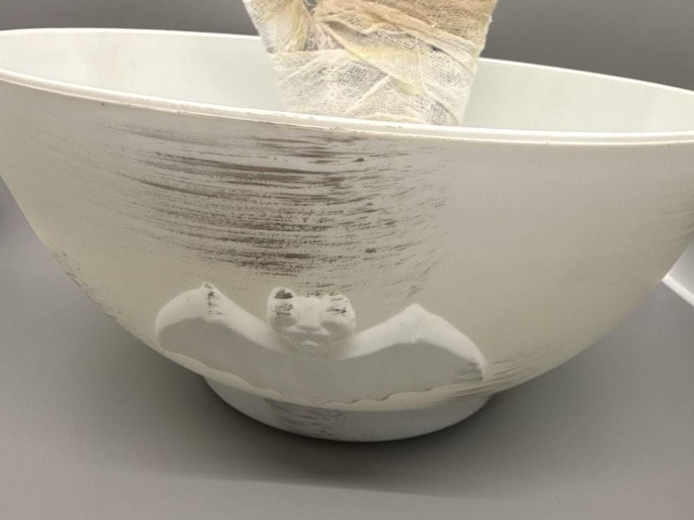 Gemmy Animated Mummy Hand 9” Candy Bowl Halloween Decor Bat Treat Dish WORKS  9