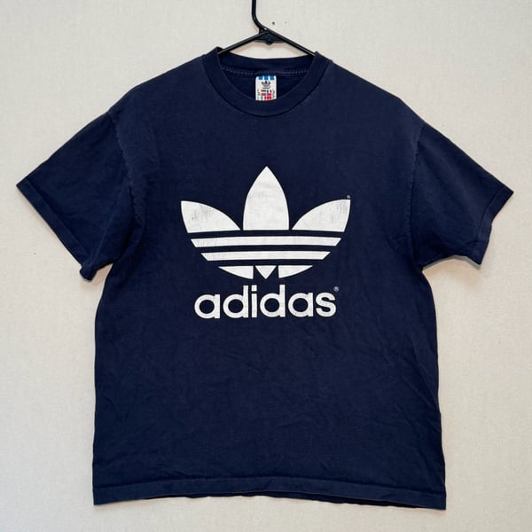 Adidas Vintage Jersey Big Logo Shirt Navy Blue Cotton Mens