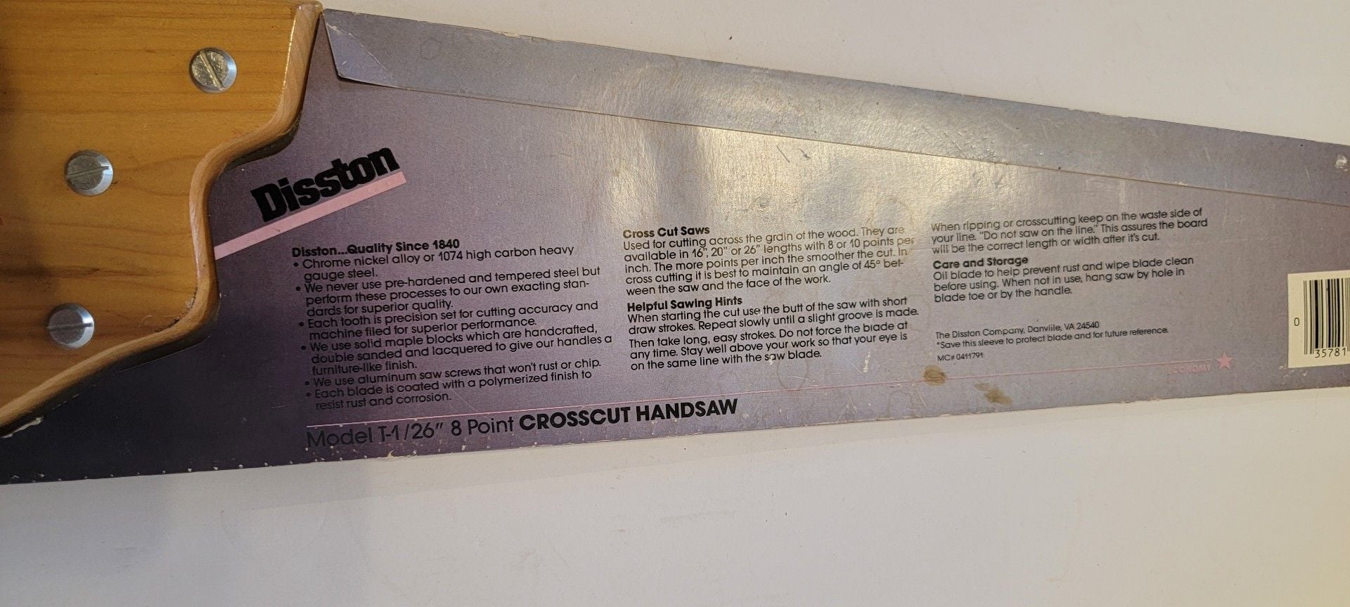 Disston Model T-1 Handsaw 26 Inch 8 Point Crosscut 7