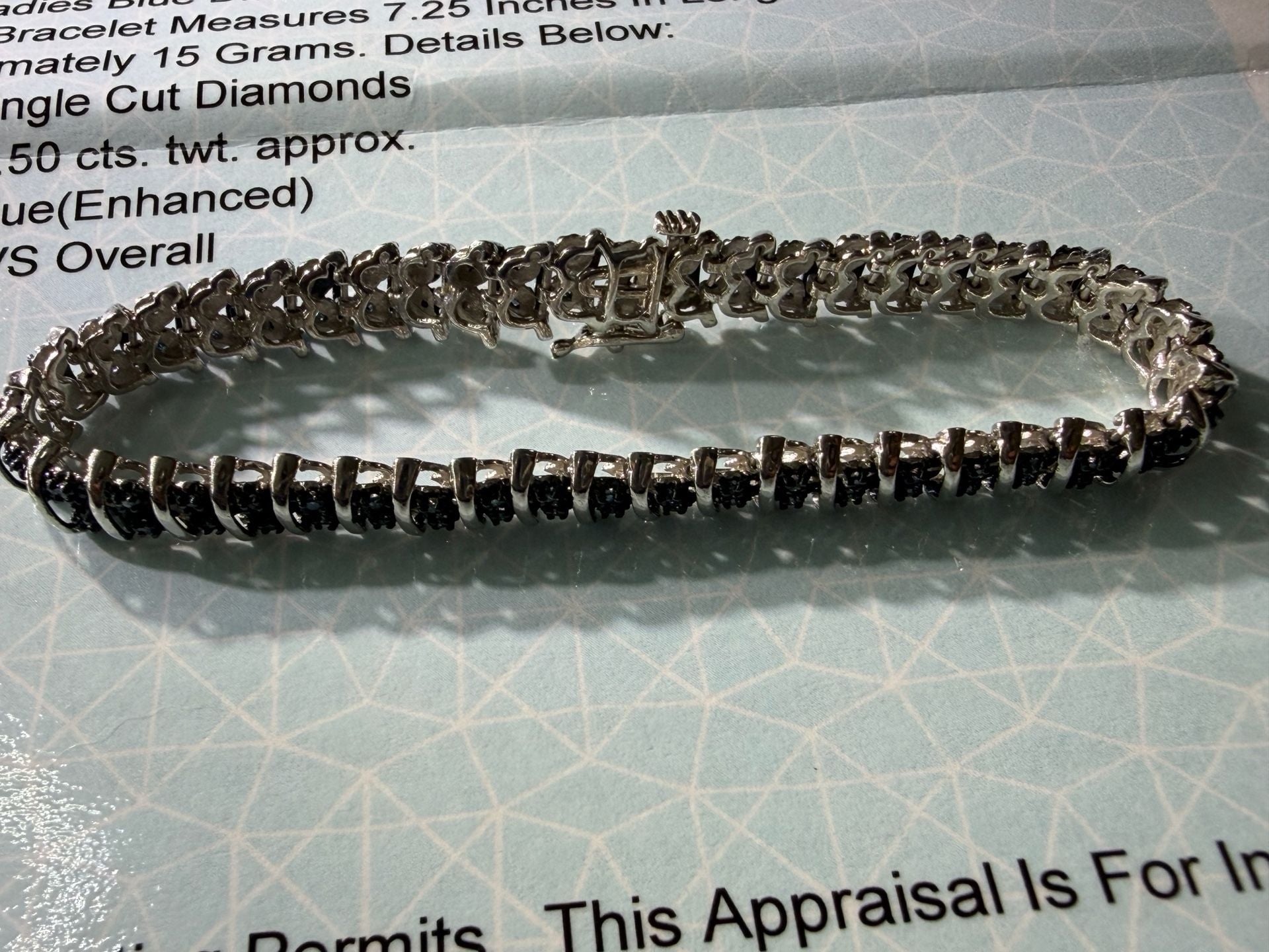 Universal Gemological Laboratory Blue Diamond Tennis Bracelet Size 7.25 Sterling 1