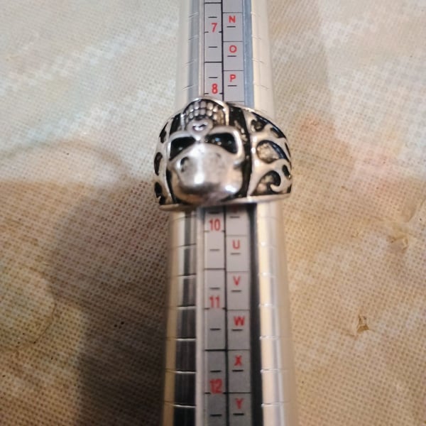 Biker Skull Ring Size 9.5 Silver Tone Gothic Statement Jewelry
