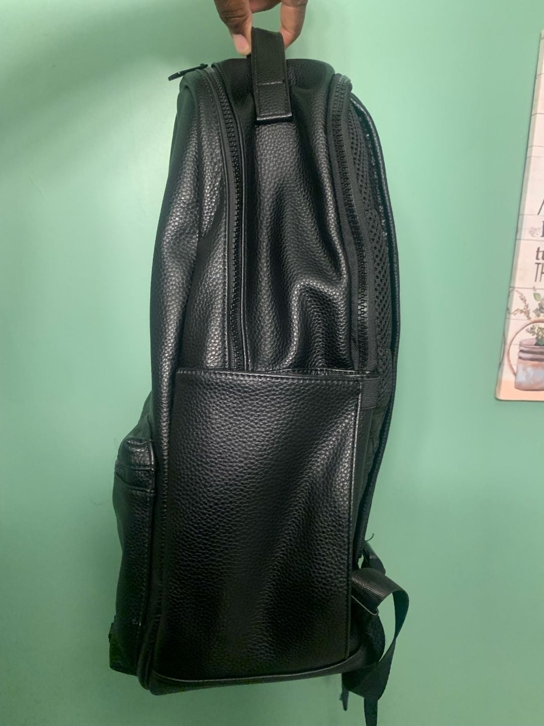True Religion Black Faux Leather Backpack Laptop Pouch Excellent Condition 3