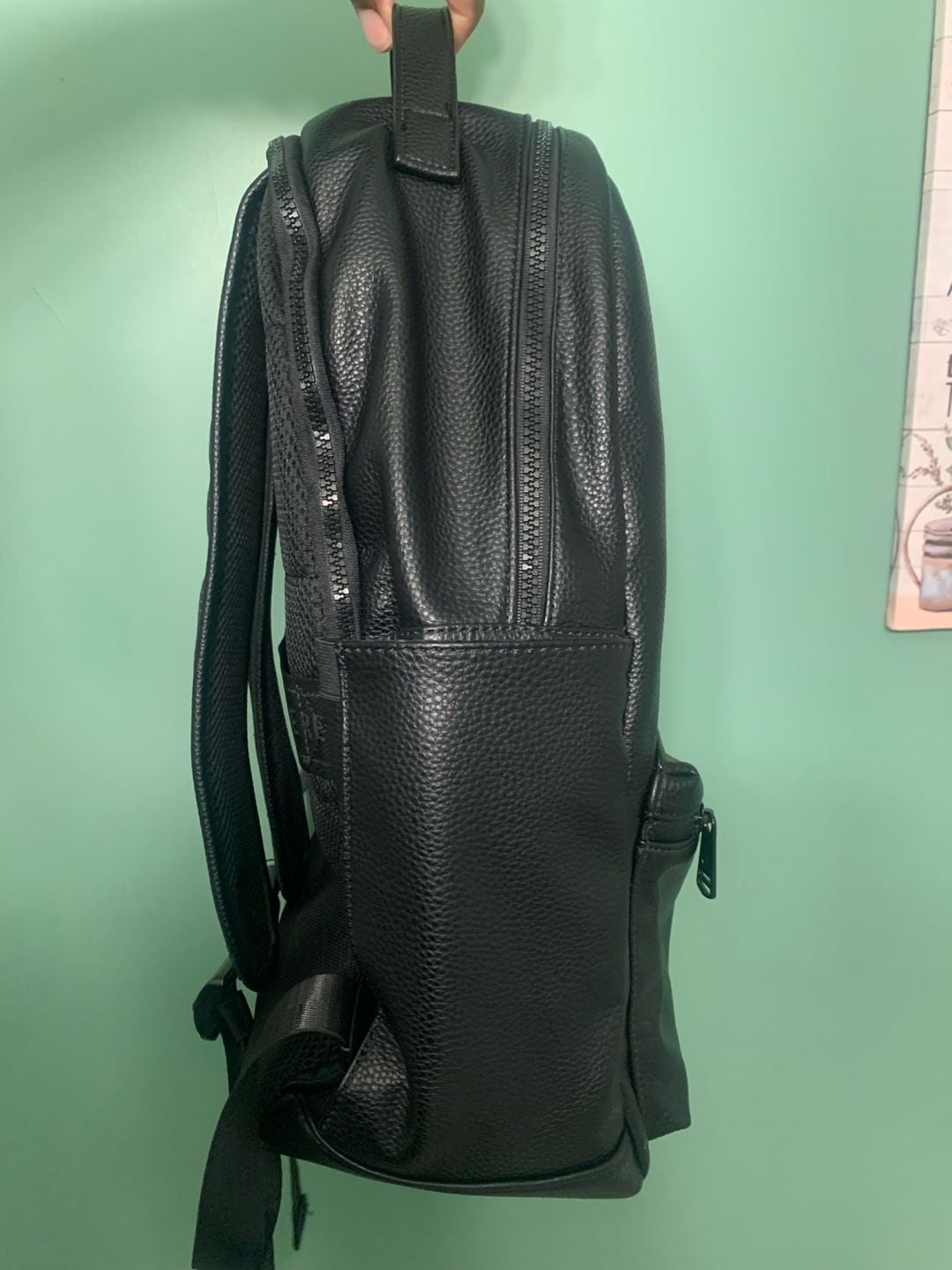 True Religion Black Faux Leather Backpack Laptop Pouch Excellent Condition 4