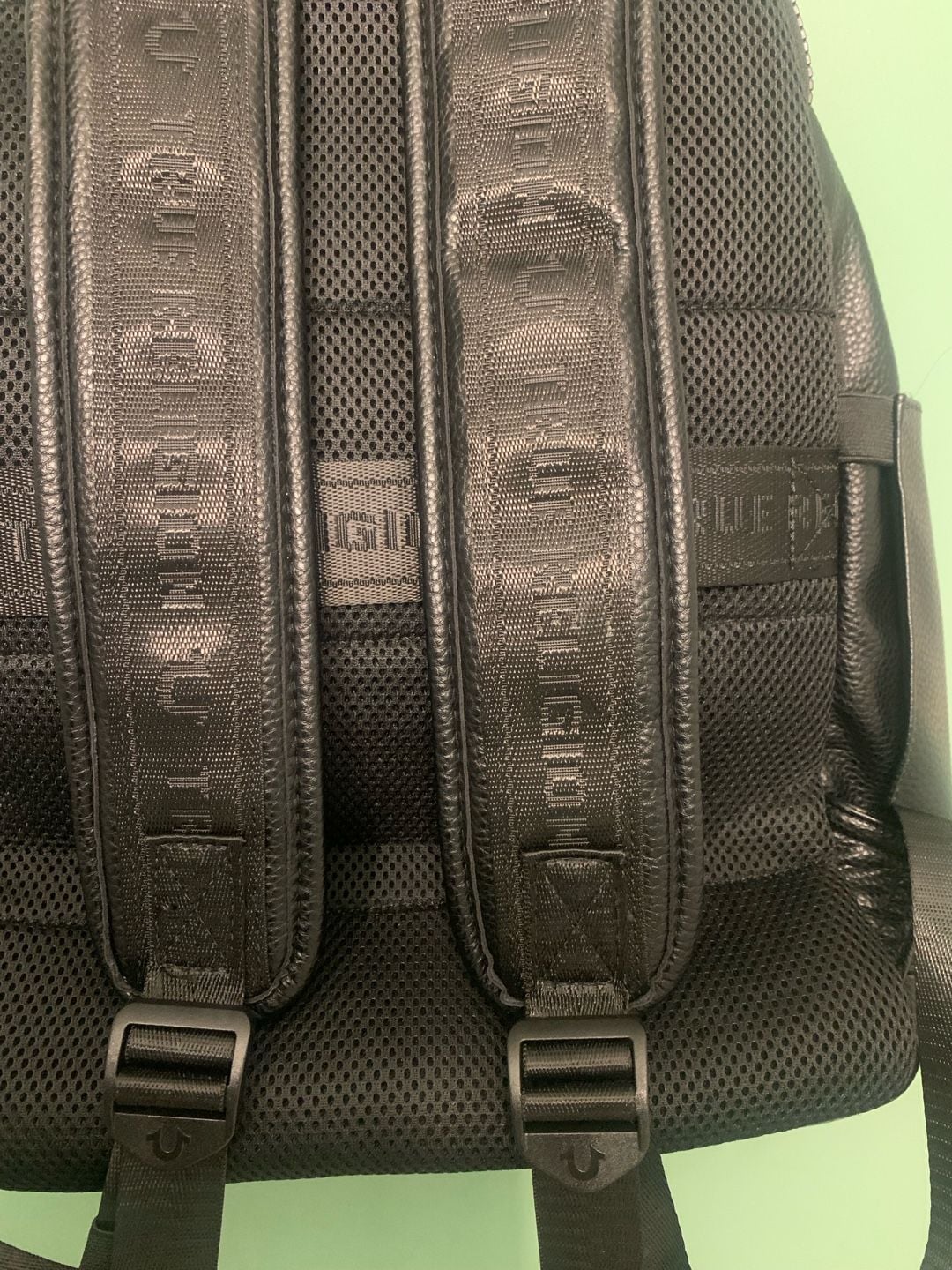 True Religion Black Faux Leather Backpack Laptop Pouch Excellent Condition 6