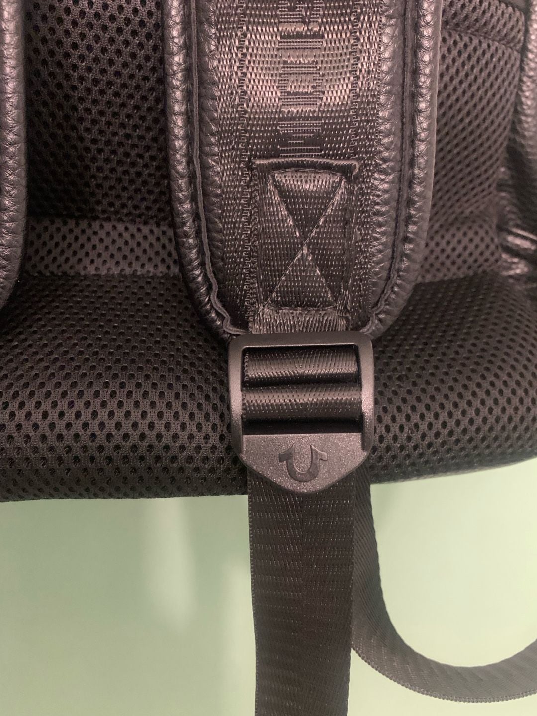 True Religion Black Faux Leather Backpack Laptop Pouch Excellent Condition 7