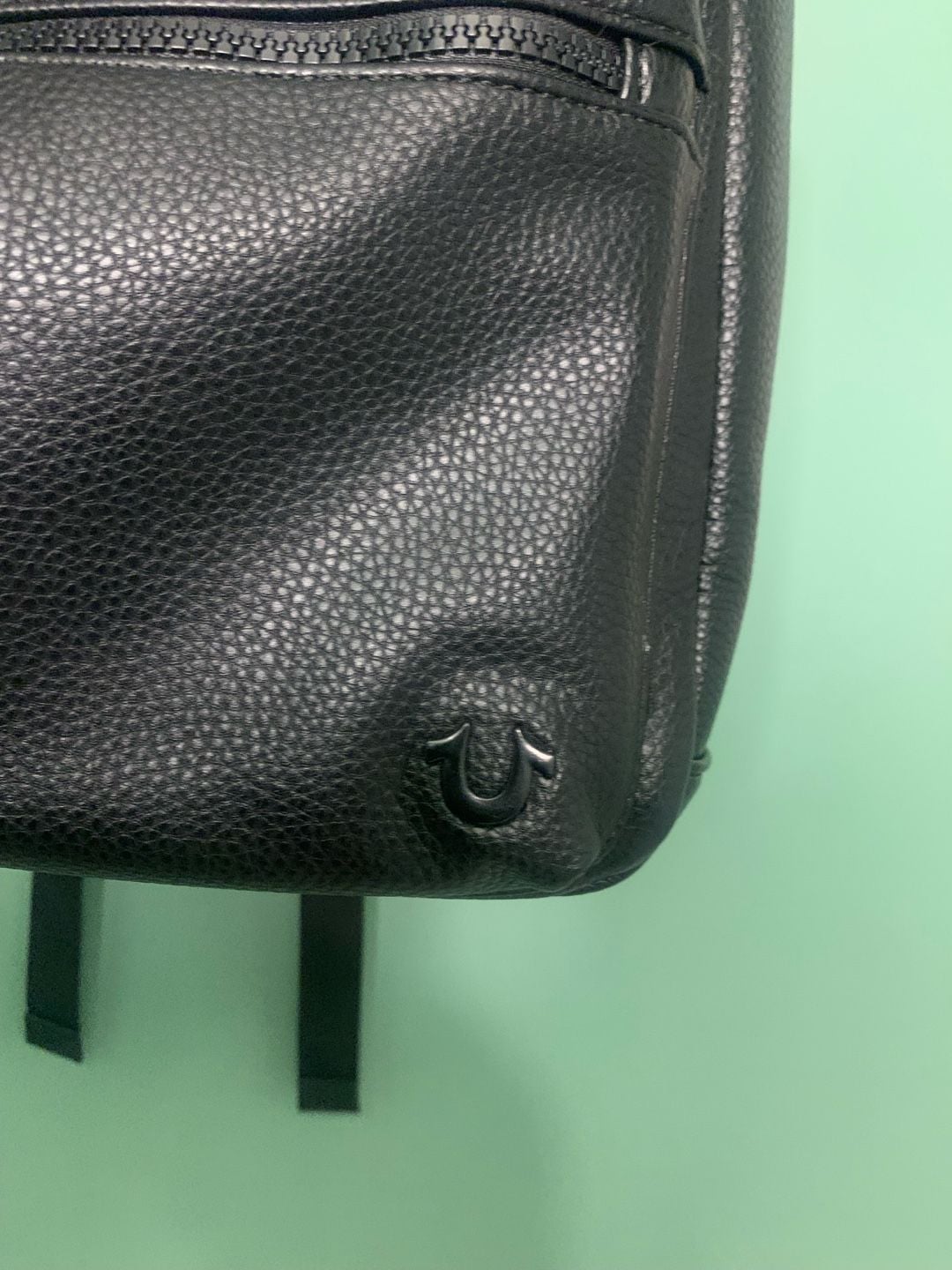 True Religion Black Faux Leather Backpack Laptop Pouch Excellent Condition 8