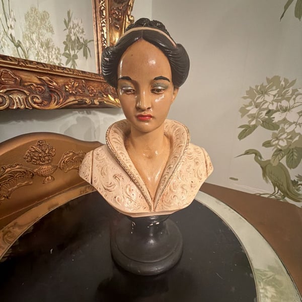 Vintage Chalkware Asian Lady Bust Figurine Statue Decor