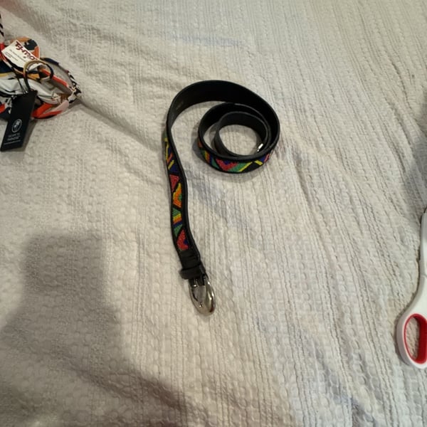 Ginnie Johansen Beaded Leather Belt Size 27M Black Multicolored