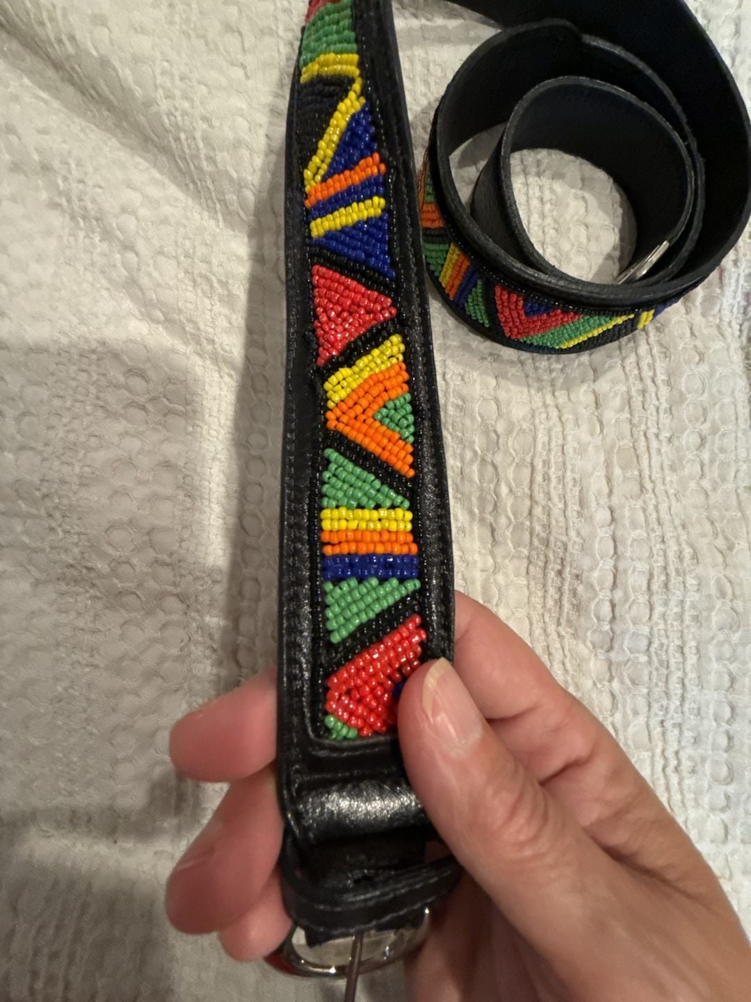 Ginnie Johansen Beaded Leather Belt Size 27M Black Multicolored 2