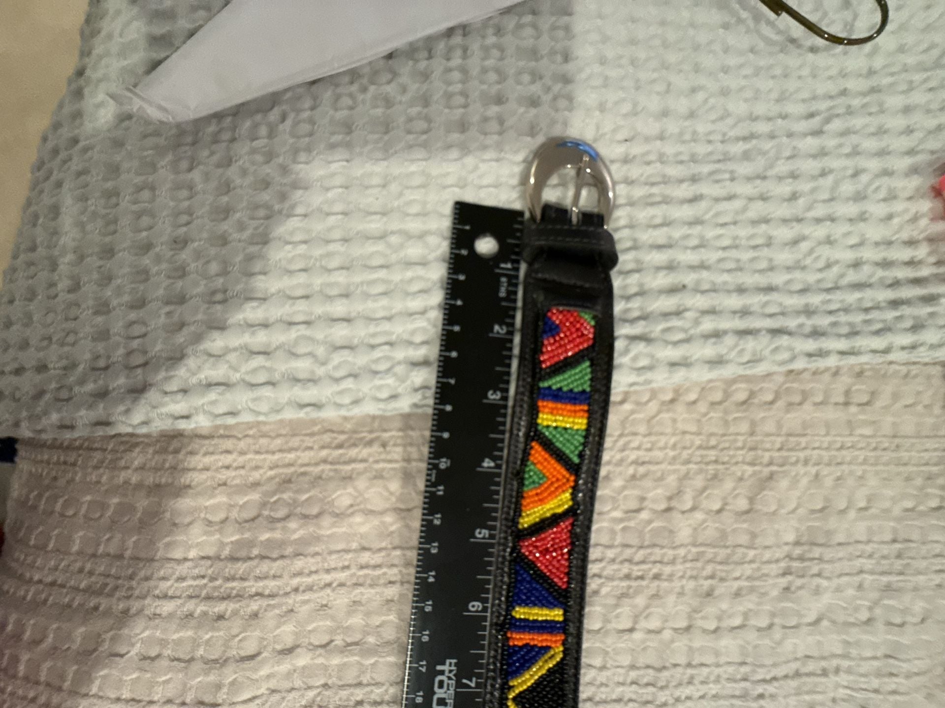 Ginnie Johansen Beaded Leather Belt Size 27M Black Multicolored 6