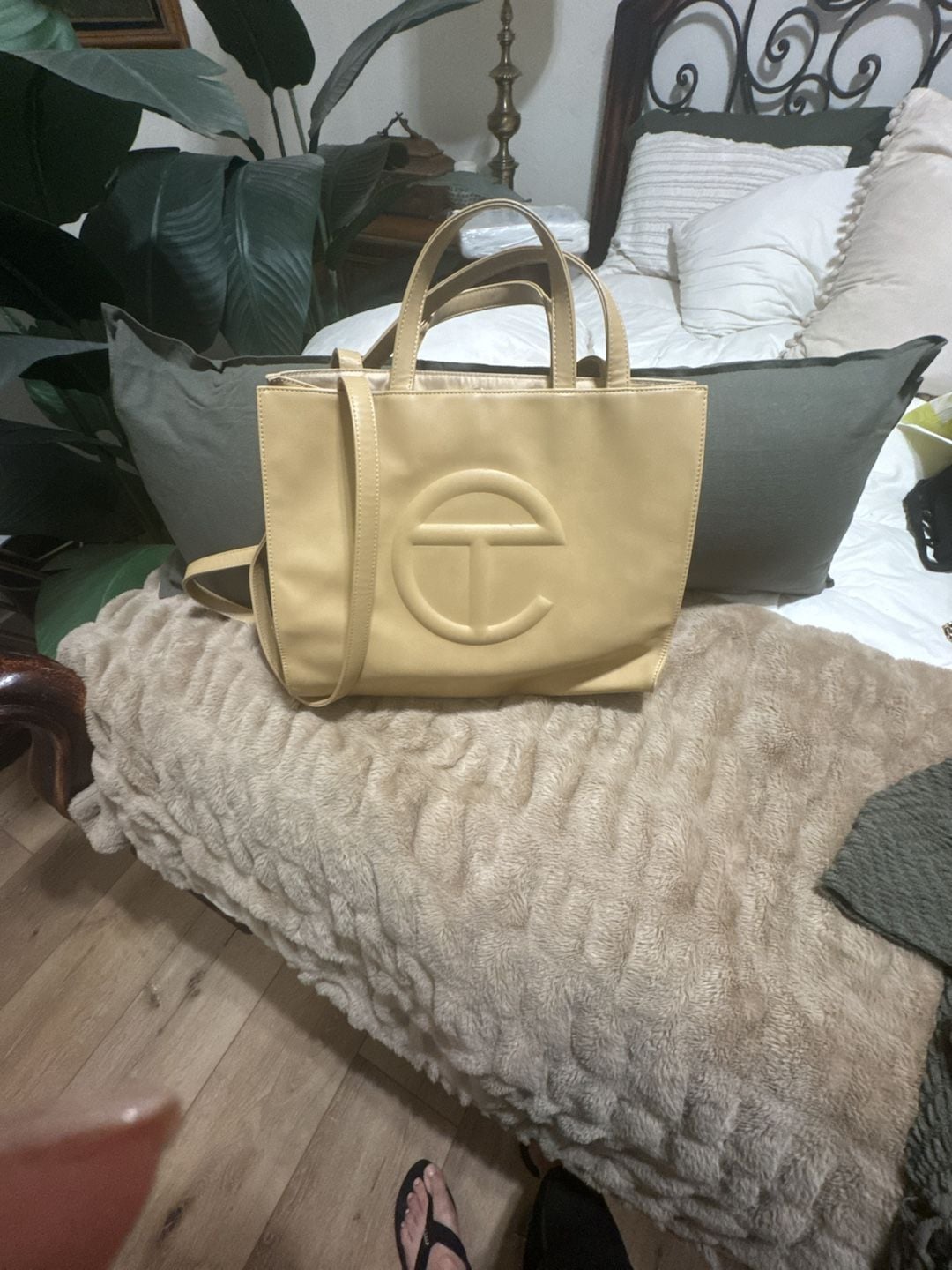 Telfar Medium Shopping Bag Cream Faux Leather Tote 2