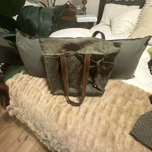 Gustin The Classic Tote Waxed Olive Canvas Bag