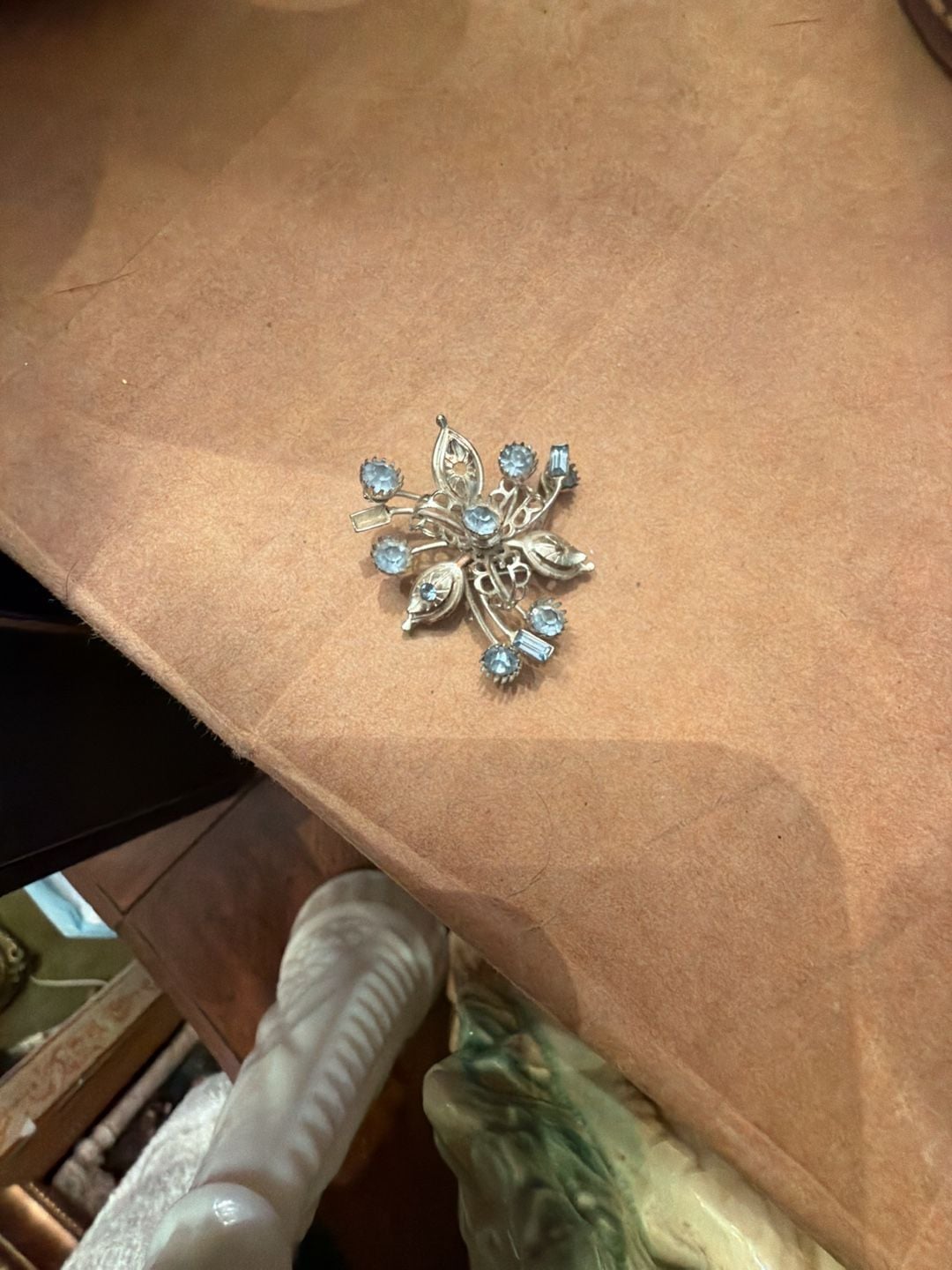 Vintage Silver Tone Blue Rhinestone Floral Brooch Pin 1