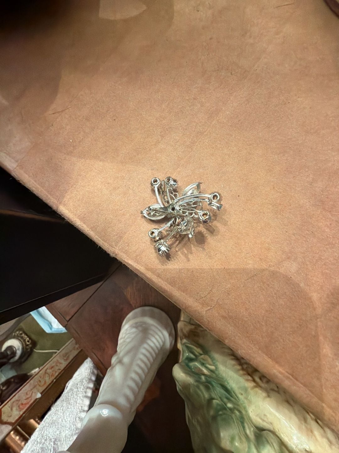 Vintage Silver Tone Blue Rhinestone Floral Brooch Pin 2