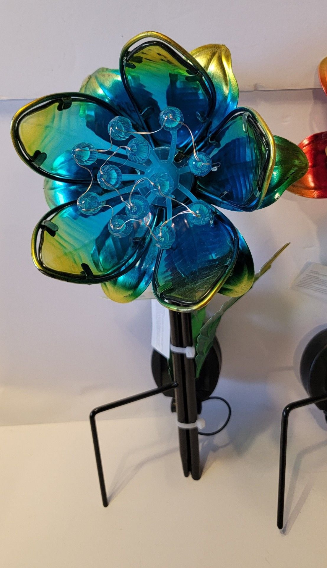 Solar Garden Stake Flower LED Metal Yard Light Set of 2 5