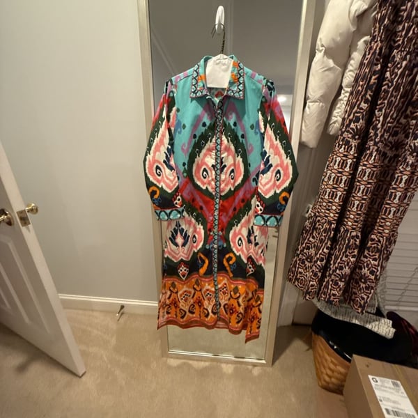 Maude Vivante Shirt Dress Size S Multicolor Ikat Long Sleeve