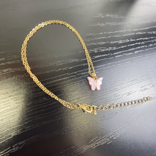 Gold-Tone Pink Butterfly Pendant Necklace
