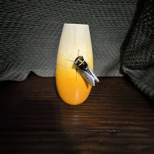 J.M.F. Vallauris French Majolica Cicada Bud Vase Yellow Ombre