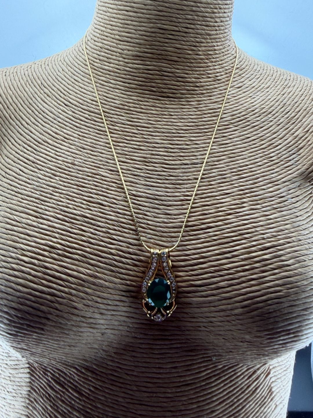 925 Sterling Silver Green Agate White Topaz Pendant Necklace 4
