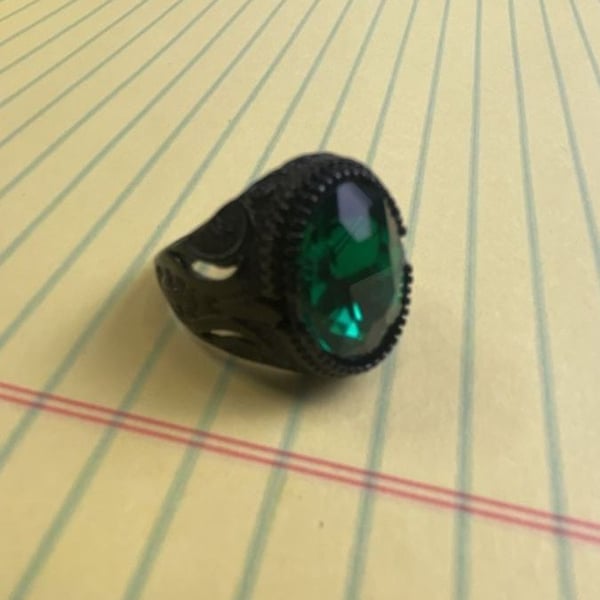 Vintage Ottoman Style Green Stone Black Ring