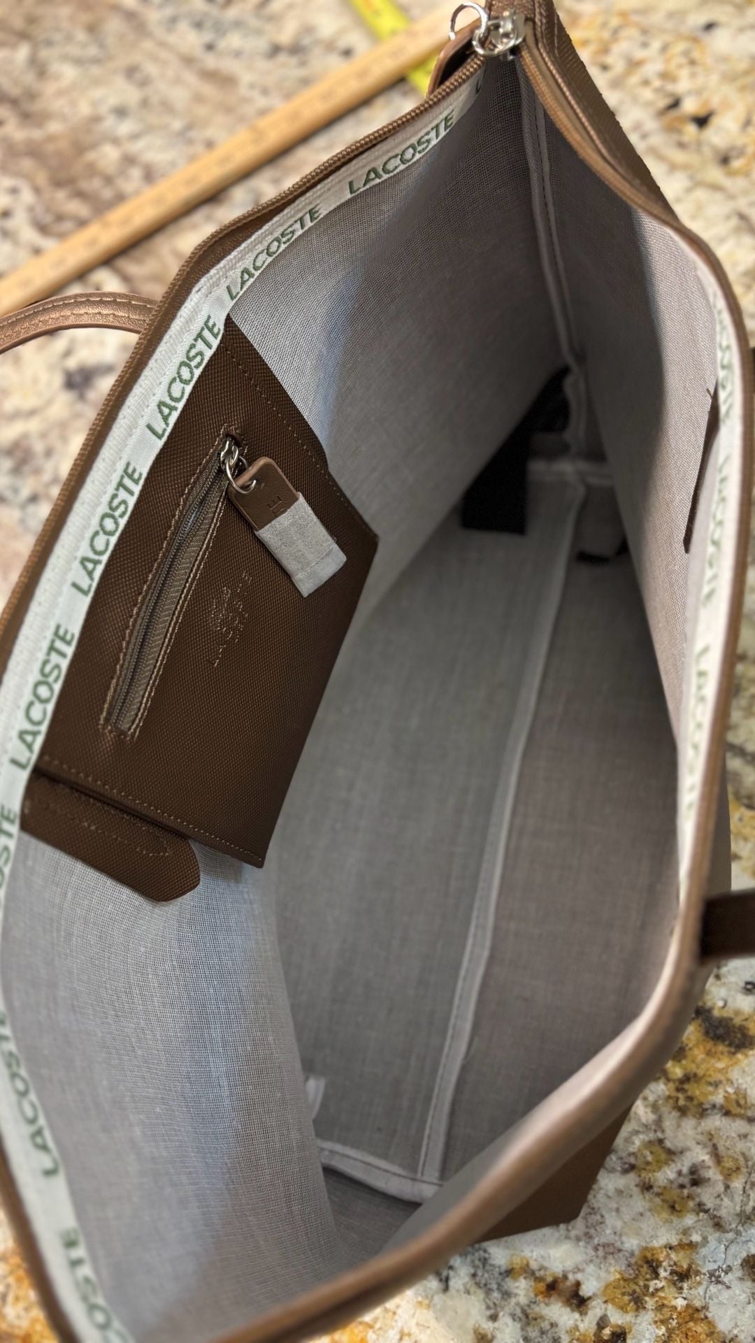 Lacoste L.12.12 Large Tote Bag Brown Synthetic Zip 6