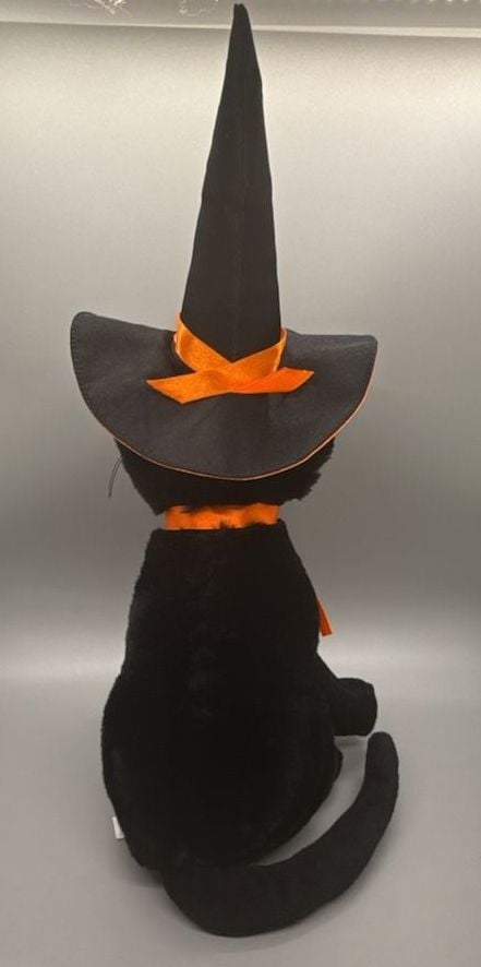Godiva 13” Black Cat Plush Halloween Witch Hat Paper Mache Pumpkin Candy Bucket 8