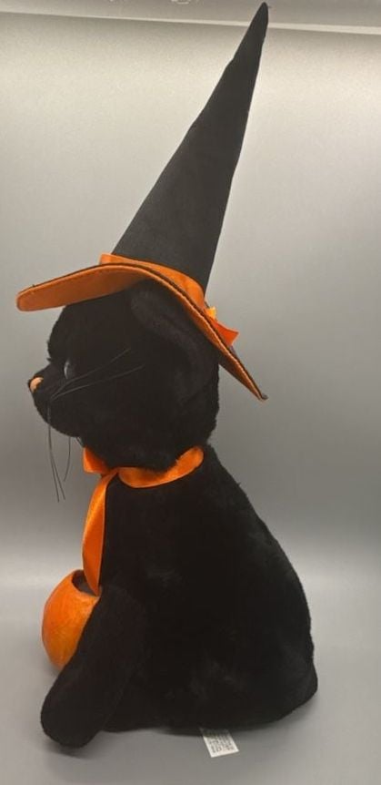Godiva 13” Black Cat Plush Halloween Witch Hat Paper Mache Pumpkin Candy Bucket 9