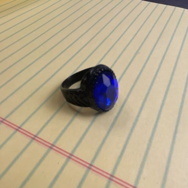 Dark Souls Blue Tearstone Ring Black Metal Blue Crystal Cosplay Jewelry