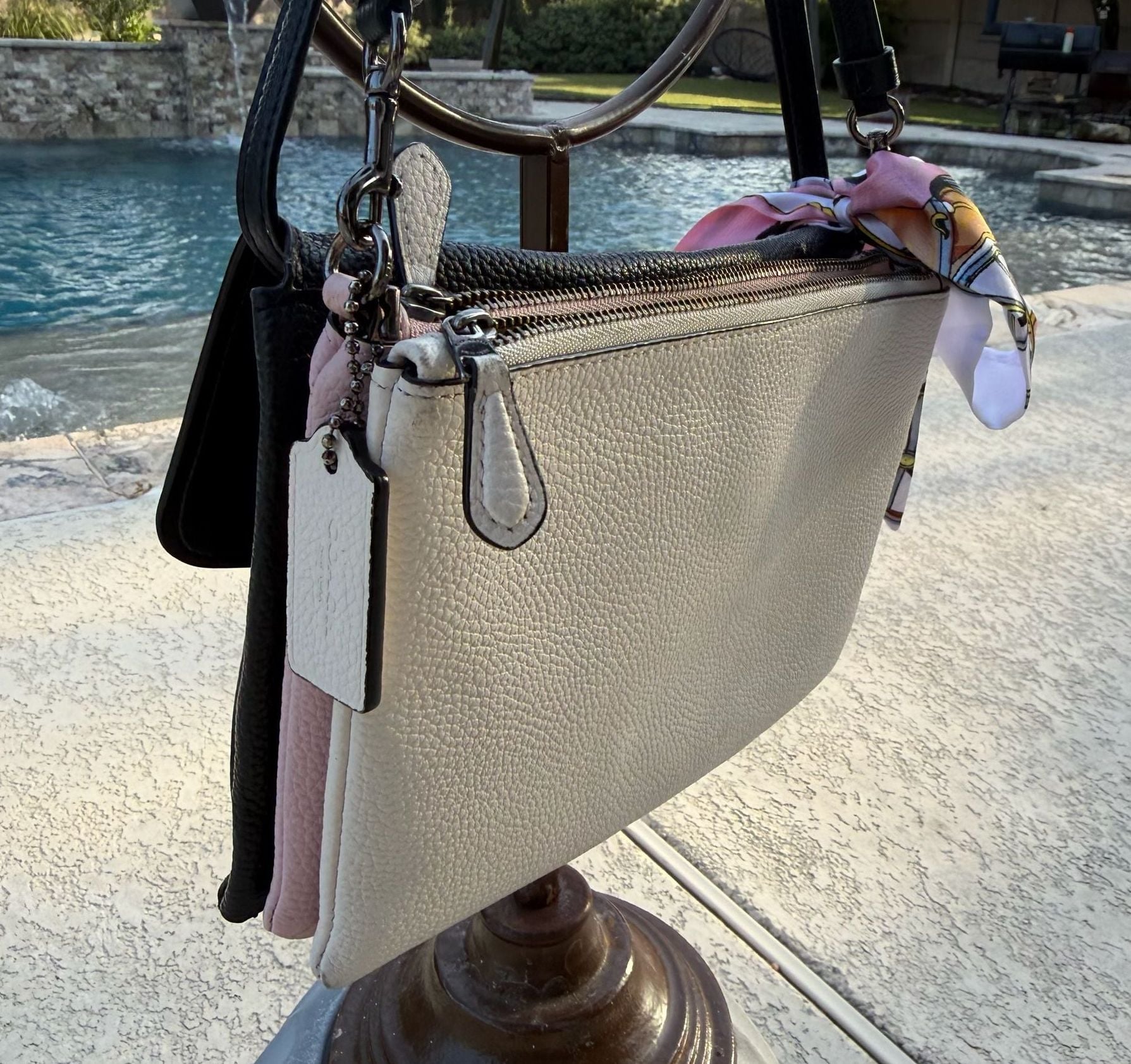 Coach 3 compartment, Black, Cream & Pink Leather Crossbody Bag 7
