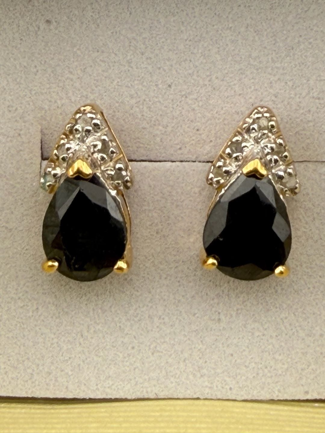 A. M. G. Sapphire Diamond Earrings Style 105 Sterling Silver Pear Black 4