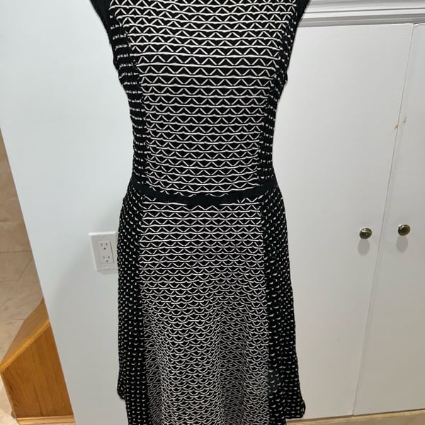 Knit Sleeveless Dress Black White Geometric Fit And Flare