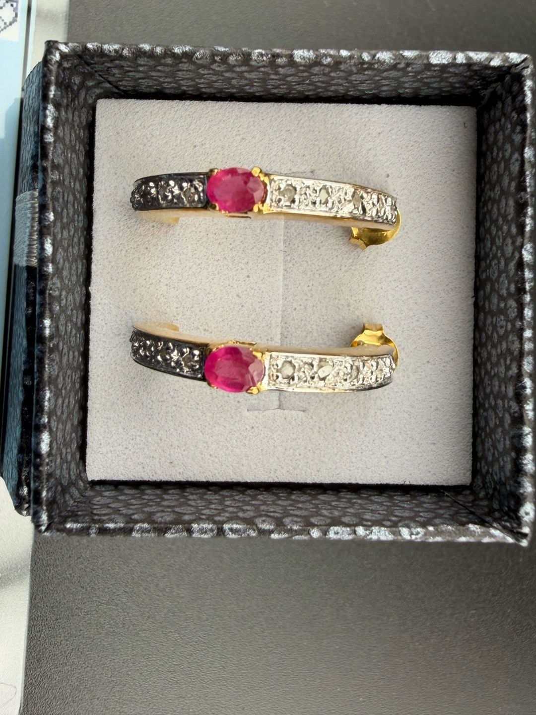 A. M. G. Ruby and Diamond Hoop Earrings 925 Sterling Silver 3
