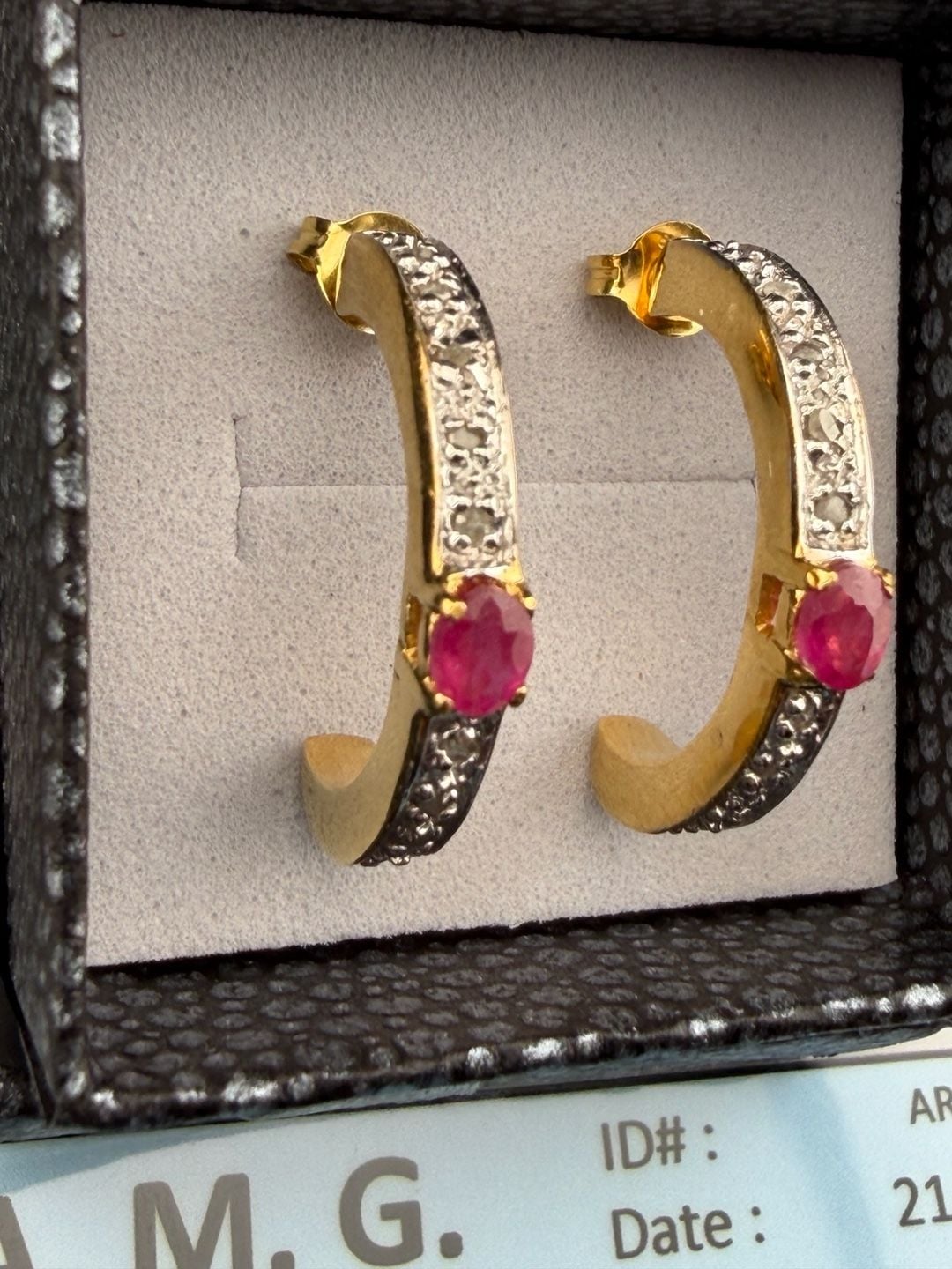 A. M. G. Ruby and Diamond Hoop Earrings 925 Sterling Silver 5