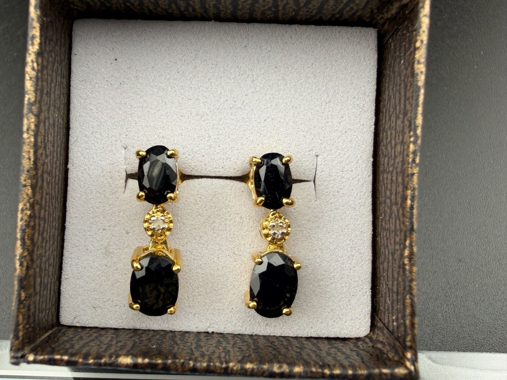 A.M.G. Black Sapphire and Diamond Earrings 925 Sterling Silver Style 111 3