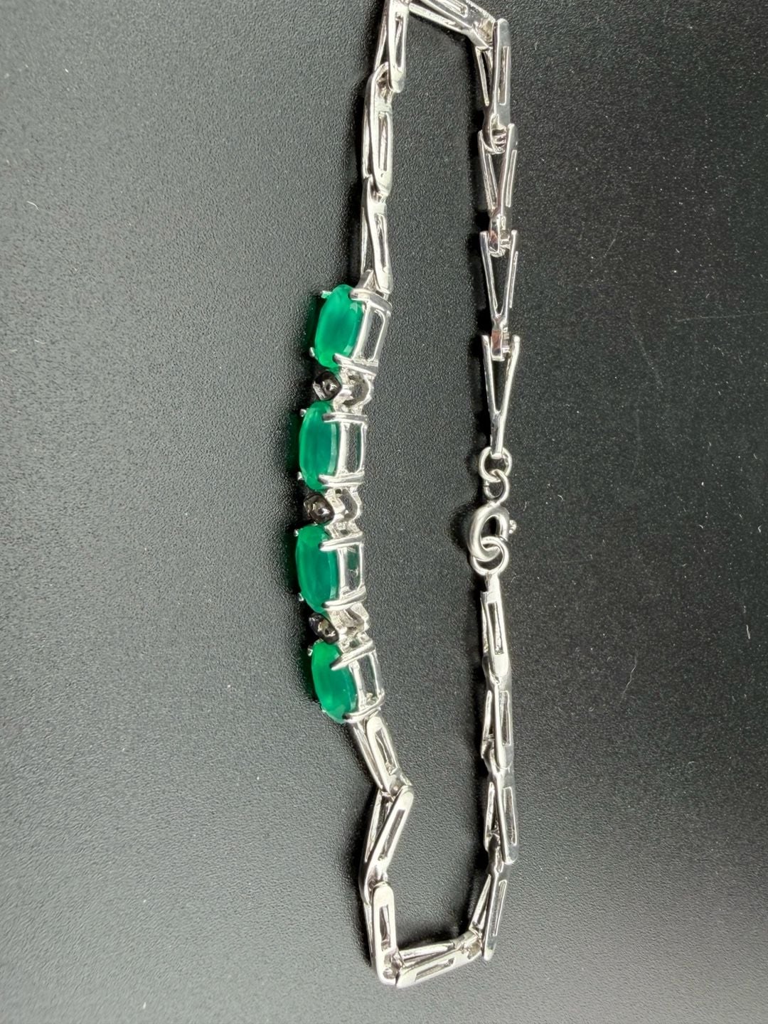 AMG 925 Sterling Silver Green Agate Diamond Bracelet 102 3