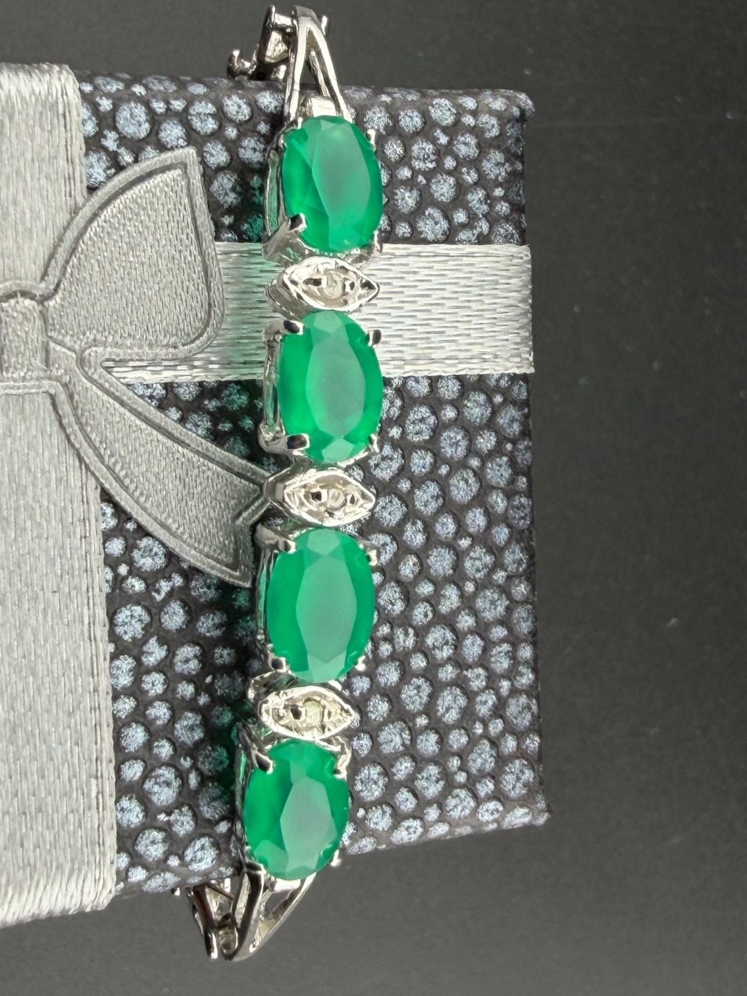 AMG 925 Sterling Silver Green Agate Diamond Bracelet 102 4