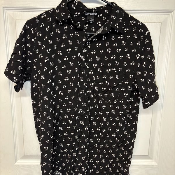 Hot Topic Black Mushroom Button-Up Shirt Size SM Black Rayon